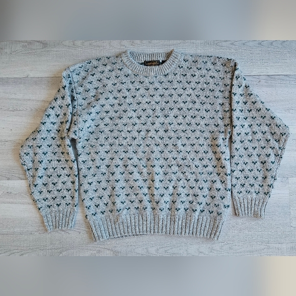 Vintage Eddie Bauer Gray Green Patterned Wool Classic Crewneck Sweater Medium - Picture 10 of 12